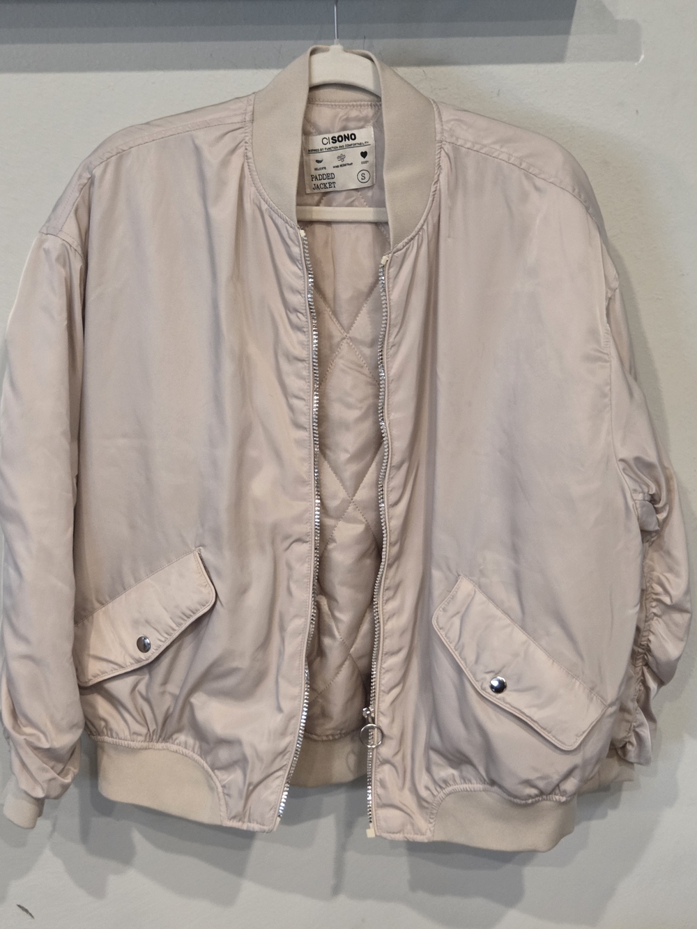 Ci Sono Pale Blush Tan Bomber Jacket